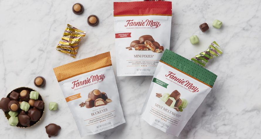 Fannie May Premium Bags are introduced. Available in three flavors, each individually wrapped in a resealable bag.