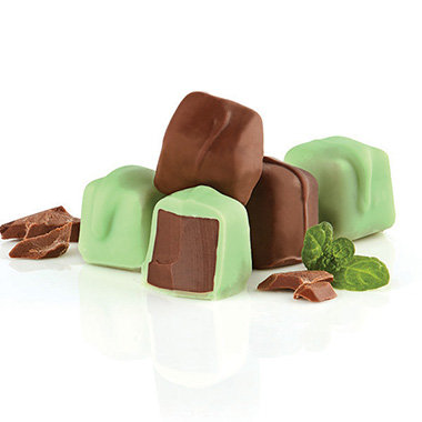 Mint Meltaways steal hearts with a mouthwatering combination of rich mint- chocolate centers coated in chocolate or green pastel confection.